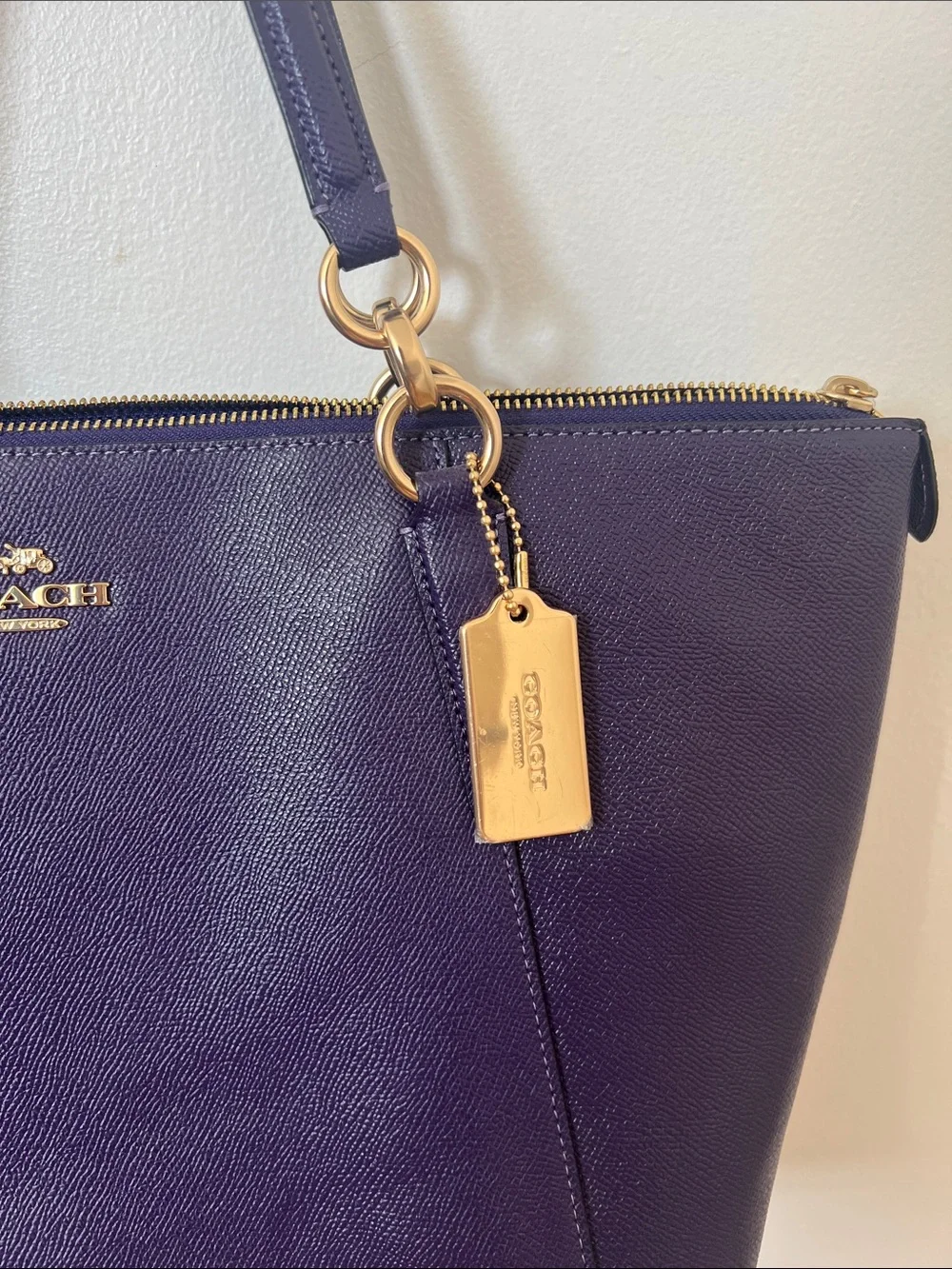 Coach Leather Tote in Deep Purple with Gold Hardware
